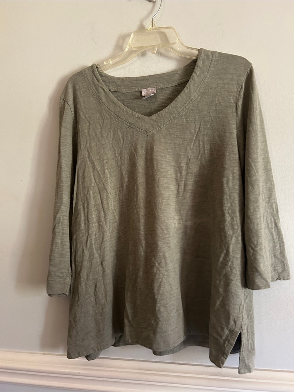 Chico's Olive-Green V-Neck Long Sleeve Top
